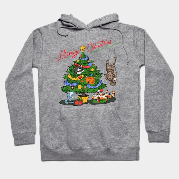 Cat meowy christmas and mew year print Hoodie by Vikki.Look